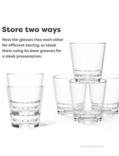 TOSSWARE RESERVE 8oz Stacking Rocks SET OF 4 Tritan Dishwasher Safe & Heat Resistant Unbreakable Plastic Whiskey Glasses Clear
