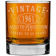 Vintage 1961 Etched 10.25oz Whiskey Rocks Glass -60th Birthday Aged to Perfection 60 years old gifts Bourbon Scotch Lowball Old Fashioned
