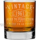 Vintage 1961 Etched 10.25oz Whiskey Rocks Glass -60th Birthday Aged to Perfection 60 years old gifts Bourbon Scotch Lowball Old Fashioned