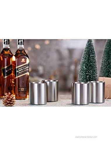 Whiskey Glass Set of 4 Stainless Steel Lowball Glasses 10 oz Insulated Shatterproof Outdoor Bourbon Glass Ideal Gift for Family Friends and Whisky Lovers