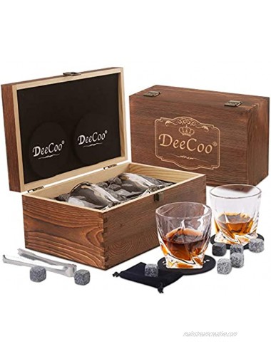 Whiskey Glasses Set of 2 Bourbon Glasses with Wooden Box Old Fashioned Whiskey Glass Set with Stones 10 oz Scotch Glasses Gift Set for Men Crystal Cocktail Glasses Bar Glasses for Dad