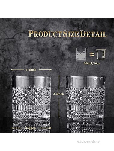 YouYah Whiskey Glasses Set of 4,Rocks Glasses With 4 Ice Cubes & Tong,Lead-free Crystal Bar Glasses,Gifts for Men,Tumblers Lowball Glassware for Brandy,Cocktail,Vodka,Bourbon,Cognac Classic