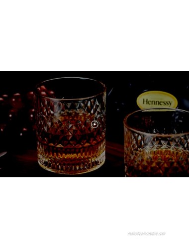 YouYah Whiskey Glasses Set of 4,Rocks Glasses With 4 Ice Cubes & Tong,Lead-free Crystal Bar Glasses,Gifts for Men,Tumblers Lowball Glassware for Brandy,Cocktail,Vodka,Bourbon,Cognac Classic