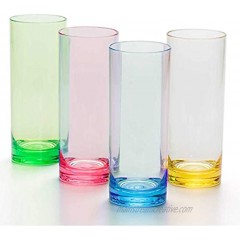 12 oz Highball Drinking Glasses Plastic Tumblers Tall Kids Water Cups Acrylic Adults Glassware Colored Picnic Drinkware Reusable Set of 4
