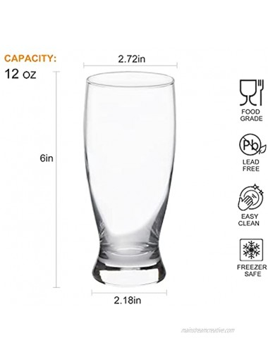 12oz Highball Glasses Set of 6，Maredash glass cups Glassware for Drinking Water Beer or Soda Trendy