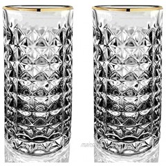 Amehla Co. Gold Rimmed Highball Collins Cocktail Glass Set | Drinking Glasses for Cocktails Water Juice Iced Tea or Coffee