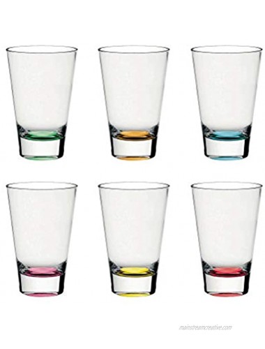 Barski European Glass Hiball Tumbler Assorted Colored Bottom 13.5 oz. Set of 6 Highball Glasses Made in Europe