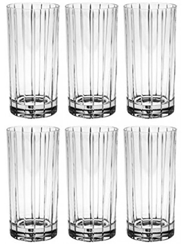 Barski European Quality Glass- Crystal Set of 6 Highball Hiball Tumblers 14 oz. with Classic Clear Striped Design on tumbler Glasses are Made in Europe