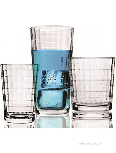 Circleware Huge 16-Piece Matrix Glassware Set of Highball Tumbler Drinking Glasses and Whiskey Cups Home & Kitchen for Water Beer Juice Ice Tea Bar Beverage 8-15.75 oz & 8-12.5 oz Clear