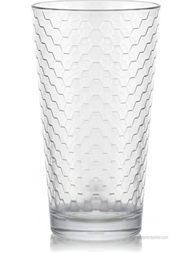 Circleware Paragon Honeycomb Set of 10 Heavy Base Highball Tumbler Drinking Glasses Beverage Glassware Ice Tea Cups for Water Juice Milk Beer 15.7 oz