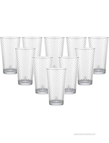 Circleware Paragon Honeycomb Set of 10 Heavy Base Highball Tumbler Drinking Glasses Beverage Glassware Ice Tea Cups for Water Juice Milk Beer 15.7 oz