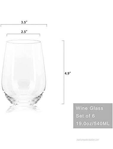 CREATIVELAND Crystal Highball Glasses Set of 6 LEAD-FREE CRYSTAL GLASS Cocktail glasses set Brilliant clarity drinking glasses,glass cups,Water glasses,Juice 19.0oz 540ML
