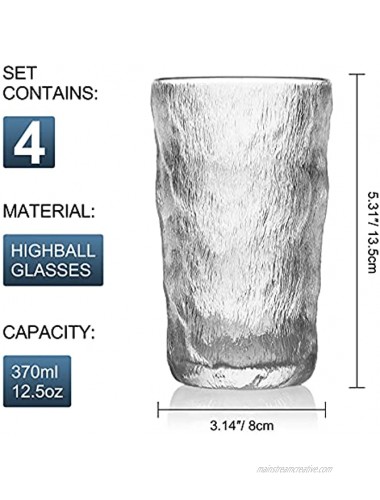 Drinking Glasses Set of 4 Highball Water Glass Cups 12 Oz. Modern Straight Tumbler Beverage Glassware – Whiskey Glasses Set of 4 – for Water Juice Cocktails-Premium Crystal Glasses 12.5OZ 4