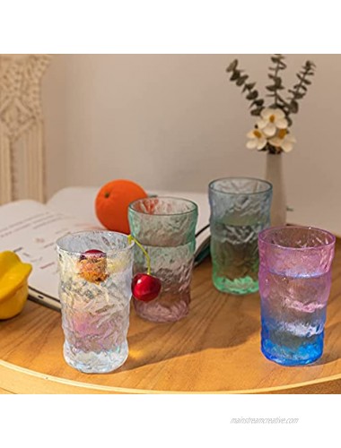 Glacier Drinking Glasses Set of 4 | Gradient Highball Glass Cups 13oz | Large Water Tumbler Set | Drinking Rock Iridescent Glass | Bar Kitchen Glasses for Water Beer Juice Cocktail Wine.