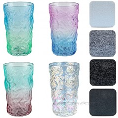 Glacier Drinking Glasses Set of 4 | Gradient Highball Glass Cups 13oz | Large Water Tumbler Set | Drinking Rock Iridescent Glass | Bar Kitchen Glasses for Water Beer Juice Cocktail Wine.