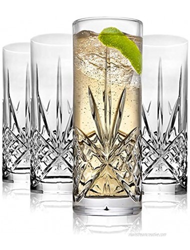 Godinger Tall Beverage Glasses Collins All Purpose Drinking Glasses- Dublin Collection SET OF 4