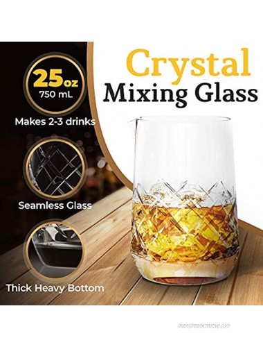 Highball & Chaser Lead Free Crystal Cocktail Mixing Glass. Beautiful 750ml 25oz Seamless Weighted Bottom Diamond Cut Yarai Style Drink Maker
