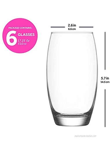 LAV Highball Cocktail Glasses Set of 6 Tall Drinking Glasses for Water Cocktails and Juice 17.25 oz Modern Drinking Glasses for Home Kitchen Office Clear Drinking Glasses