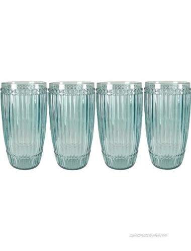Le Cadeaux Milano 4 Piece Highball Set Teal Shatter Proof Glassware