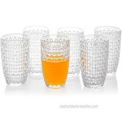 Omita Highball Glasses Set of 6 Clear 12 oz Vintage Embossed Tall Drink-ware Iced Beverage Jucie Beer Milk Cup Perfect for Dinner Parties Bars Restaurants Everyday Use