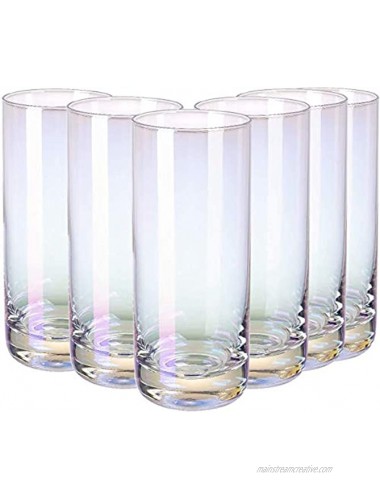 RORA Colorful Highball Drinking Glasses Heavy Base Tall Bar Glass Set of 6 for Water Juice Beer Wine Whiskey and Cocktails