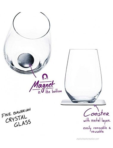silwy 2 Magnetic Crystal Longdrink Glasses Non Spill Drinkware for Boating and Camping Includes 2 Metallic Coasters