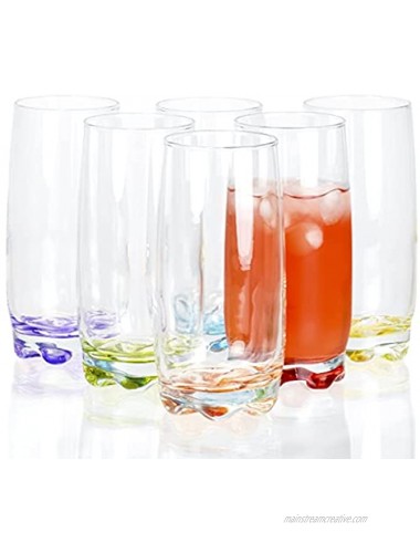 Vibrant Splash Water Beverage Highball Glasses 13.25 Ounce Set of 6