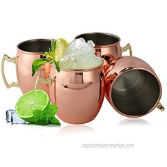 Copper Moscow Mule Mugs Moscow Mule Cups Set of 4 Mirror Polished Copper Cups with Stainless Steel Inner and Copper-plated Outer for Beer and Cocktail