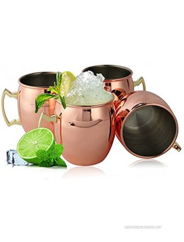 Copper Moscow Mule Mugs Moscow Mule Cups Set of 4 Mirror Polished Copper Cups with Stainless Steel Inner and Copper-plated Outer for Beer and Cocktail