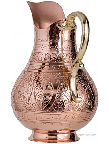 CopperBull Heavy Gauge 100% Pure Solid Hammered Copper Moscow Mule Water Pitcher 70 fl. Oz Engraved Copper
