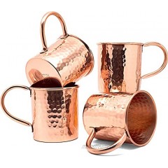 Coppertisan Moscow Mule Copper Mugs Set of 4 Classic Ham0mered 16 Oz Handmade of 100% Pure Copper