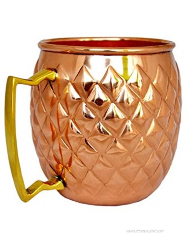 Craftorious Copper Moscow Mule Mug Diamond Cut Design with Solid Brass Handle 100 %