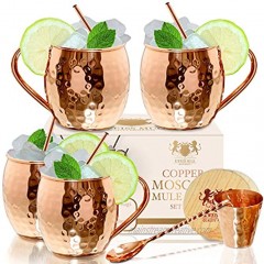 [Gift Set] 100% Pure Copper Moscow mule mugs Set Of 4 copper cups for drinking Each Mug is HANDCRAFTED- Food Safe Pure Solid Copper Cups gift set