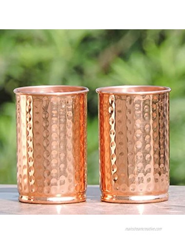 Hammered Pure Copper 99.74% Tumbler Set of 2 | Traveller's Copper Mug for Serving Water | For Ayurveda Health Benefits 11.8 US Fluid Ounce