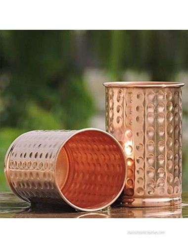 Hammered Pure Copper 99.74% Tumbler Set of 2 | Traveller's Copper Mug for Serving Water | For Ayurveda Health Benefits 11.8 US Fluid Ounce