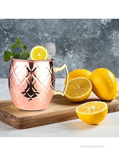 Handcrafted Moscow Mule Mugs gift set | Food Safe Pure Solid Stainless steel Copper plating for Beer Cold Drinks Moscow Mule Wine and Party drinks | Gold Brass Handles Copper 4 Mugs