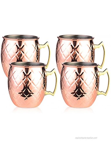 Handcrafted Moscow Mule Mugs gift set | Food Safe Pure Solid Stainless steel Copper plating for Beer Cold Drinks Moscow Mule Wine and Party drinks | Gold Brass Handles Copper 4 Mugs
