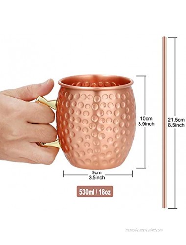 Hossejoy Moscow Mule Copper Mugs Set of 4 -100% Handcrafted Pure Solid Food Safe Copper Mugs 16 oz Copper Cups with 4 Cocktail Copper Straws
