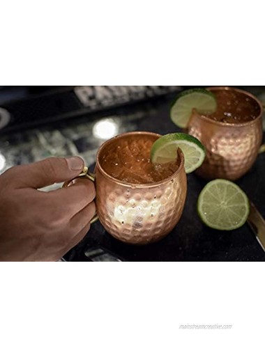 KoolBrew Moscow Mule Copper Mugs Gift Set of 2 100% Solid Handcrafted Copper Cups 16 Ounce Food Safe Hammered Mug For Mules