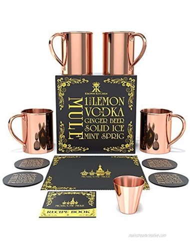 Krown Kitchen Hammered Moscow Mule Copper Mugs Set of 4 Gift Set | 16 oz
