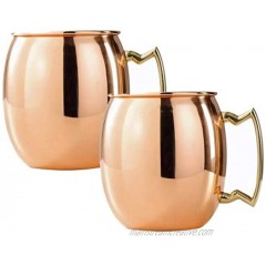 Luxury Pure Copper Moscow Mule Mug with Brass Handle Set of 2 Food Safe and Solid Copper