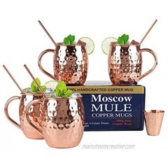 Moscow Mule Copper Mugs 4 Handcrafted Copper Mule Mugs Jigger and 4 Copper Straws Set of 4 Copper