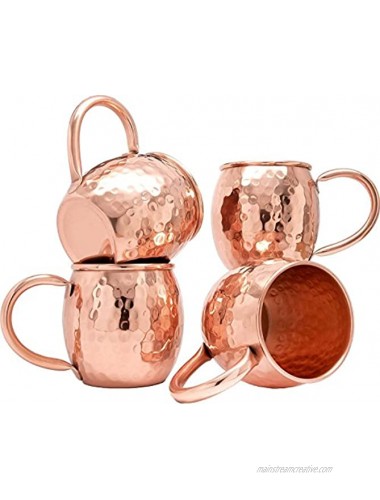 Moscow Mule Copper Mugs Gift Set of 4 Solid Copper Handcrafted Copper Mugs for Moscow Mule Cocktail 16 Ounce Drinking Mug Pure Solid Copper Best Gift for Men and Women Copper Cups