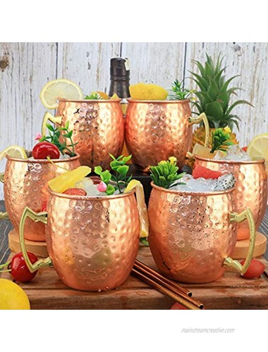 Moscow Mule Copper Mugs- Set of 6 Copper Plated Stainless Steel Mug 18oz for Chilled Drinks 6 Pack