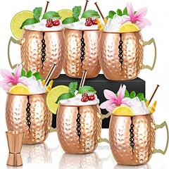 Moscow Mule Copper Mugs- Set of 6 Copper Plated Stainless Steel Mug 18oz for Chilled Drinks 6 Pack