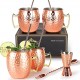 Moscow Mule Cups Set of 4 16 oz Large Hammered Copper Mugs Cocktail Drinkware Cup Holiday Gifts for Friend Family with Straws Double-Jigger Double-head Stirring Spoon
