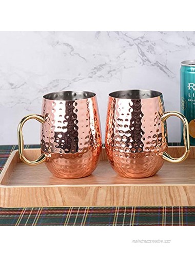 Moscow Mule Mug Hammered Copper Wine Glass 18oz with Gold Handle Set of 2 Cocktail Drink