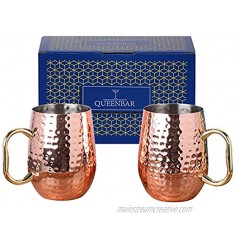 Moscow Mule Mug Hammered Copper Wine Glass 18oz with Gold Handle Set of 2 Cocktail Drink