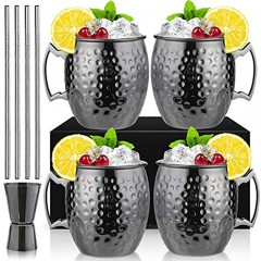 Moscow Mule Mug – Set of 4 with 1 0.5oz Double Jigger Black Plated Stainless Steel Mug 18oz Perfect for Cold Drink 4pcs Black