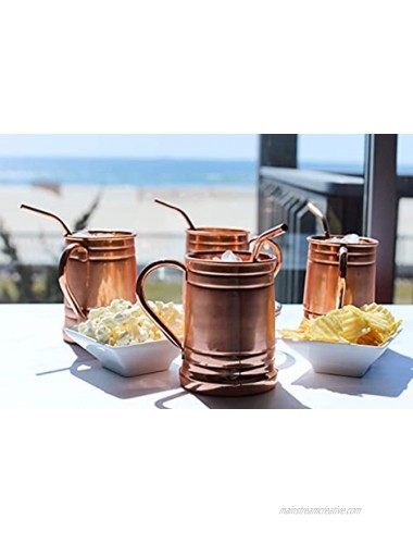 Moscow Mule Mugs Beer Stein Set of 2 + Copper Straws + Bottle Opener by Artisan's Anvil – Two Solid 18 oz Copper Mugs Gift Set – 100% Pure Copper Unique Tankard Look – Handmade Unlined Copper Cups